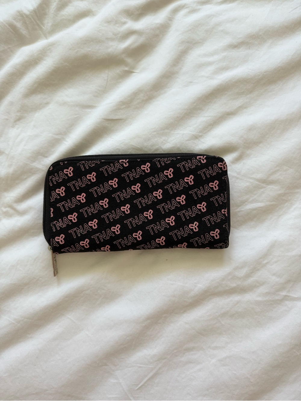 TNA Black Wallet with Pink Logo Print